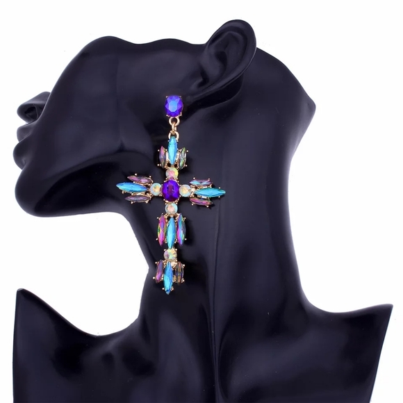 Colorful cross earrings - Picture 2 of 2